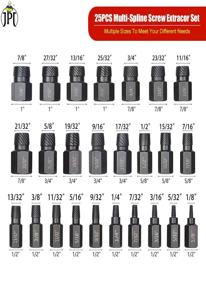 JPT 25Pcs Screw Nut Extractor Set, Hex Head Multi-Spline Remover for Rounded Bolts, Broken Studs, Hex Sockets, Screws, and Fittings - Image 2